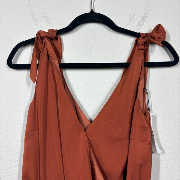 Cupcakes and Cashmere Small Irenna Surplice Romper Burnt Orange Tie Shoulder - Picture 3 of 9